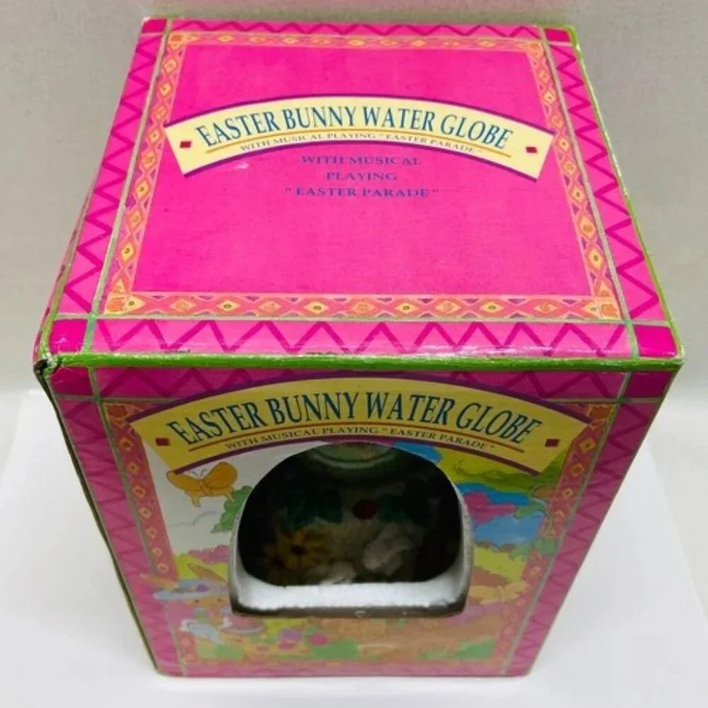 Vintage Easter Bunny Egg Shape Musical Water Globe Easter Parade Song 5.5